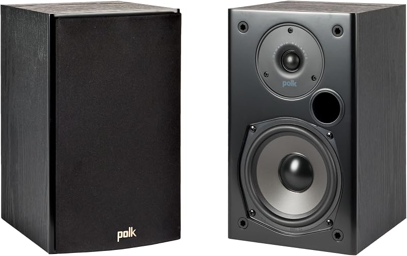 Polk Audio T15 parlantes de estantería para cine en casa, 100 vatios, negro, 1 par