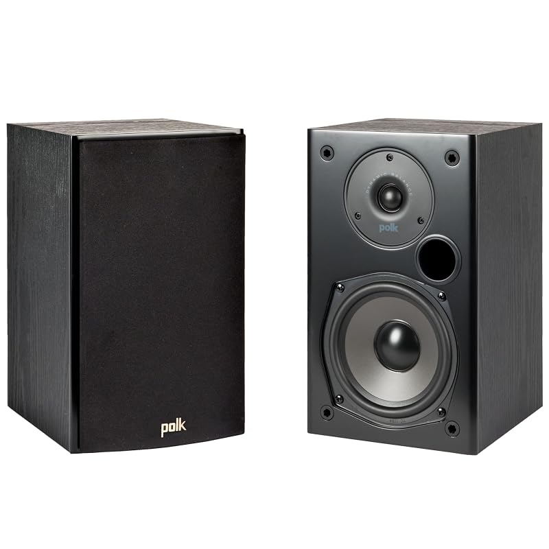 Polk Audio T15 100 Watt Home Theater Bookshelf Speakers, Black, 1 Pair Bookshelf Speaker Pair
