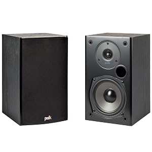 Polk Audio T15 Home Theater and Stereo Bookshelf Speakers Deep Bass Response Dolby and DTS Surround Wall-Mountable Pair