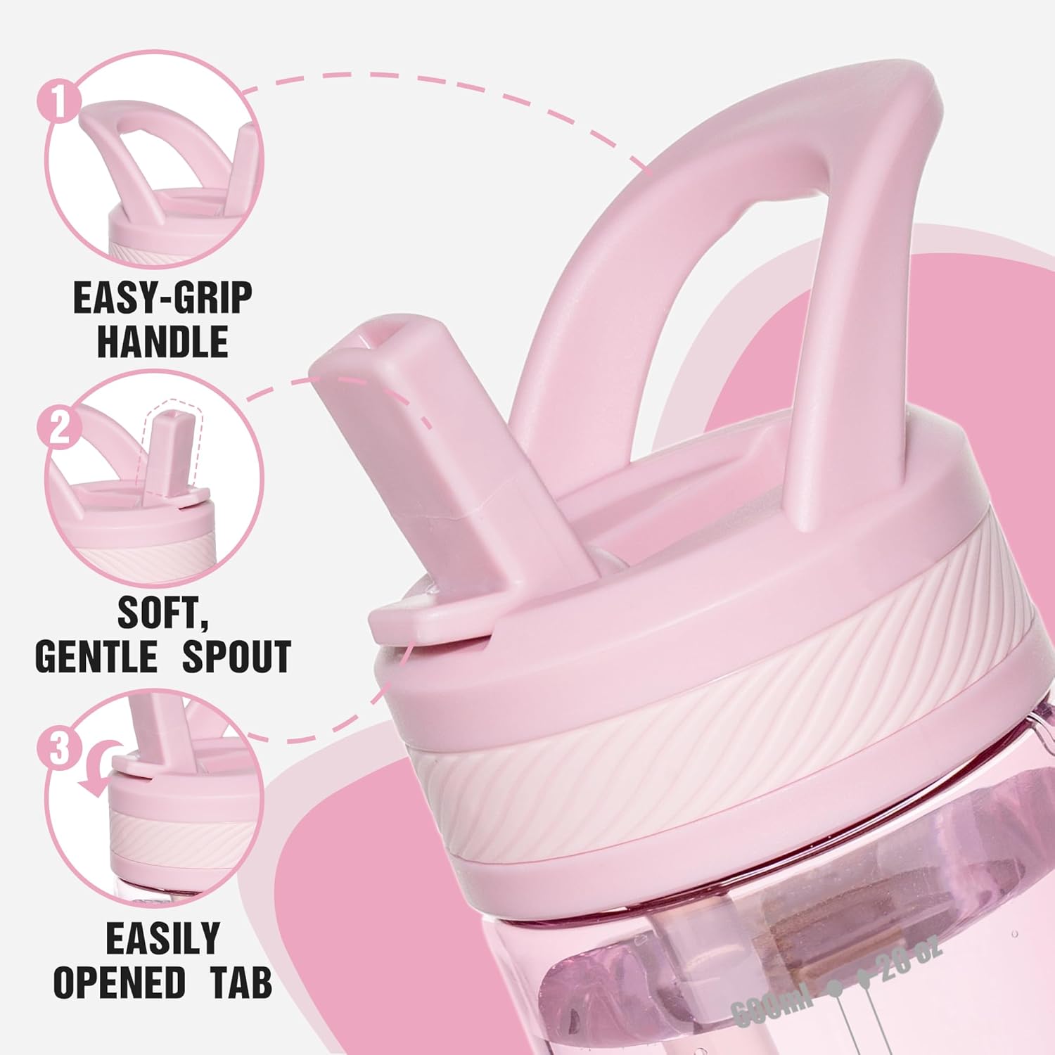 OLDLEY 20 kids Water Bottle with Straw,Tritan BPA-Free,Leak-Proof Design for Travel, Home, School, (Pink) - Image 2