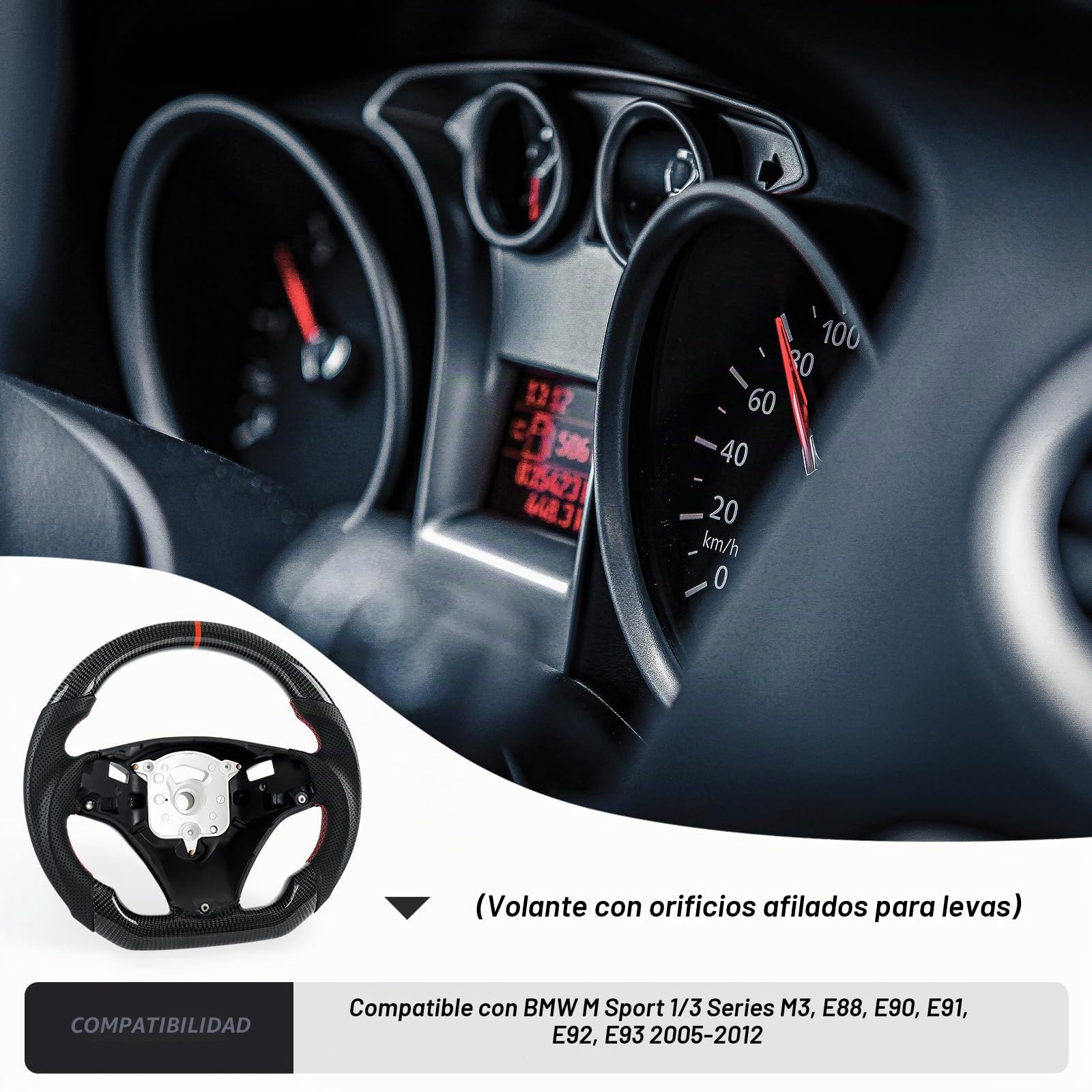 Volante de fibra de carbono real hecho a mano en forma de D con agujeros de paleta afilados para BMW M Sport 1/3 Series M3/E88 E90 E91 E92 E93 2005-2012