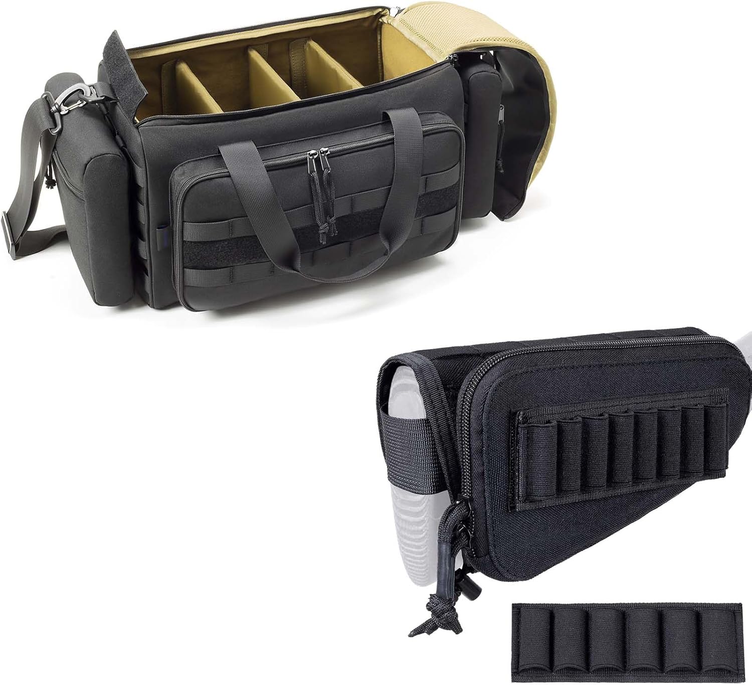 Capricorn Range Bag for Handgun Ammo Shooting, L/XL Gun Case Carry 5+ Pistols & Sagi Shotgun Shell Holder Cheek Rest Left Right Handed for 12GA 16GA 20GA 30-06 410 7.62 30-30 .308 .45-70