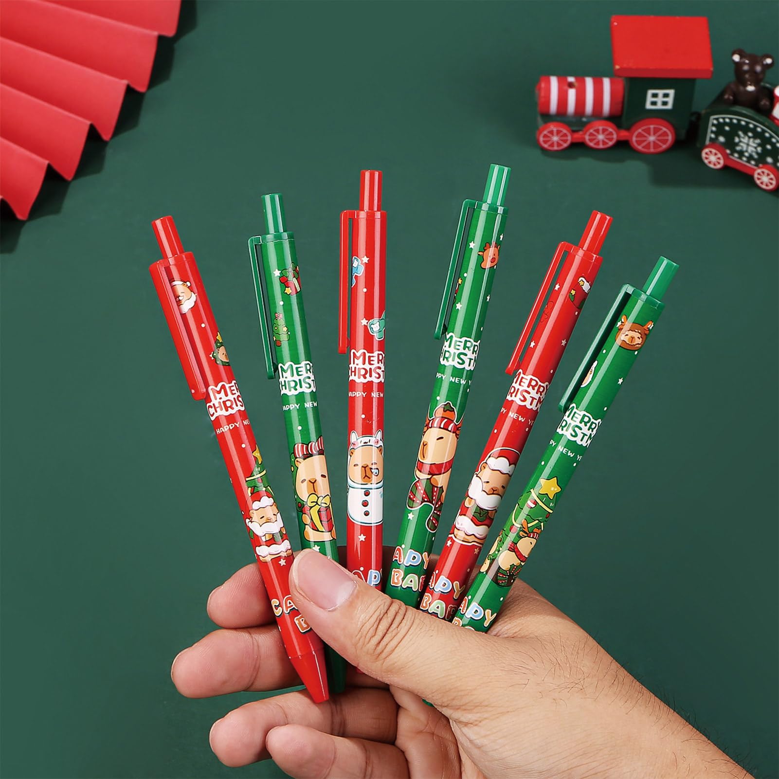 6 Pcs Cute Retractable Pens Caroon Christmas Capybara Gel Pens 0 5mm Fine Point Black Ink Smooth Writing — view 3