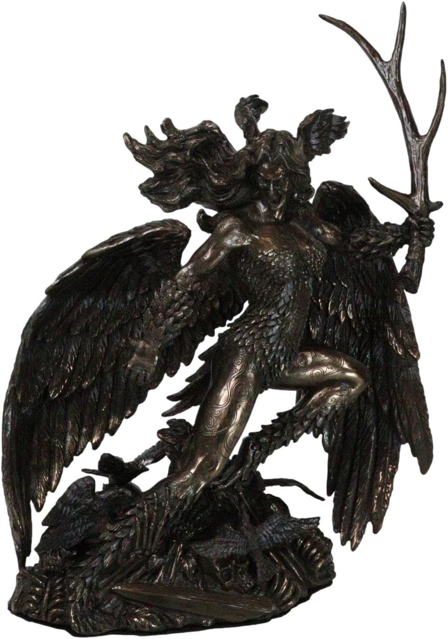 Ebros Gift Irish Celtic War Goddess Raven Crow Winged Morrigan with Antler Sword Decorative Figurine 10.75" Tall Phantom Queen Ulster Cycle Triple Goddess Sculpture