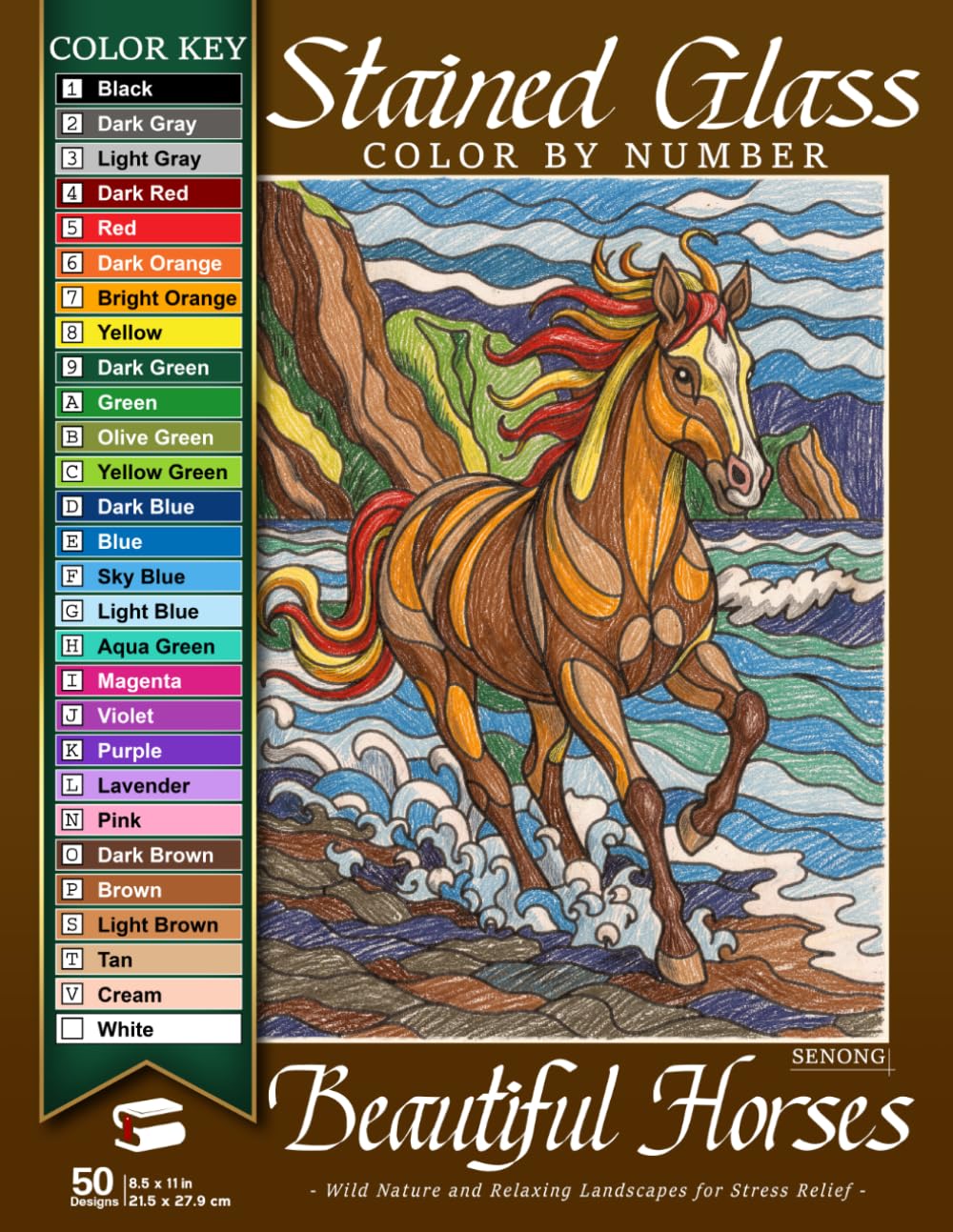 Beautiful Horses Stained Glass Color by Number: Wild Nature and Relaxing Landscapes for Stress Relief