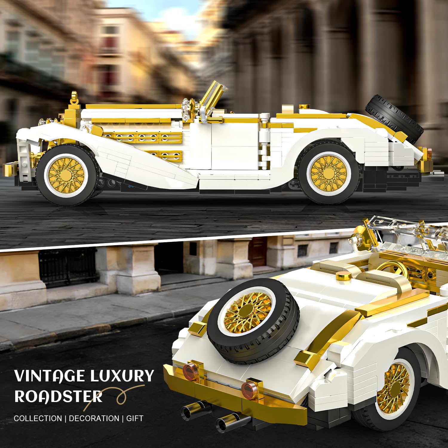 Mould King 10003 Oldtimer Klemmbausteine Auto, Klassisches Modellauto Bausatz mit öffnenden Türen & Motor, Technik Bausteine Set für Erwachsene, Sammler & Geschenk (958 Teile)
