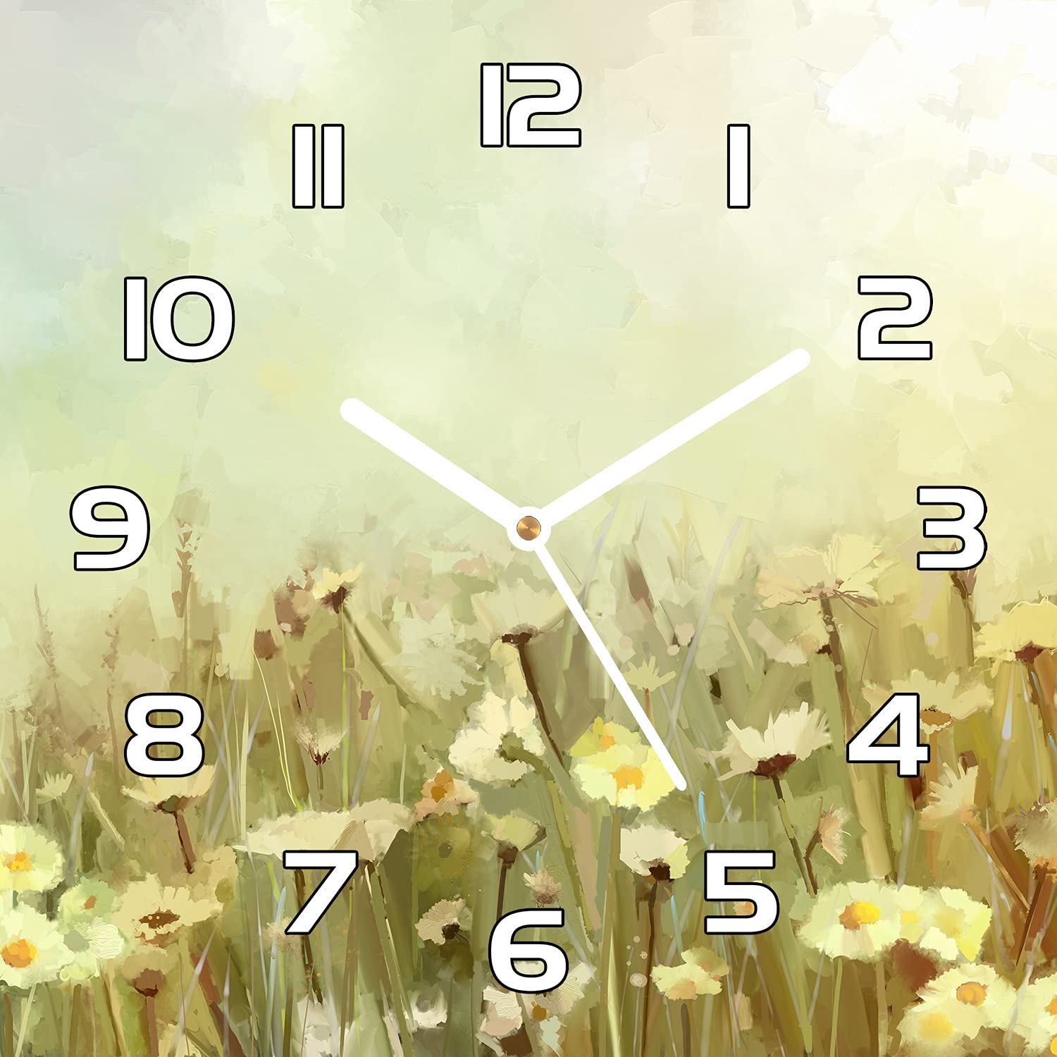 Horloge murale cuisine et salon en verre motif prairie bucolique pour une ambiance zen