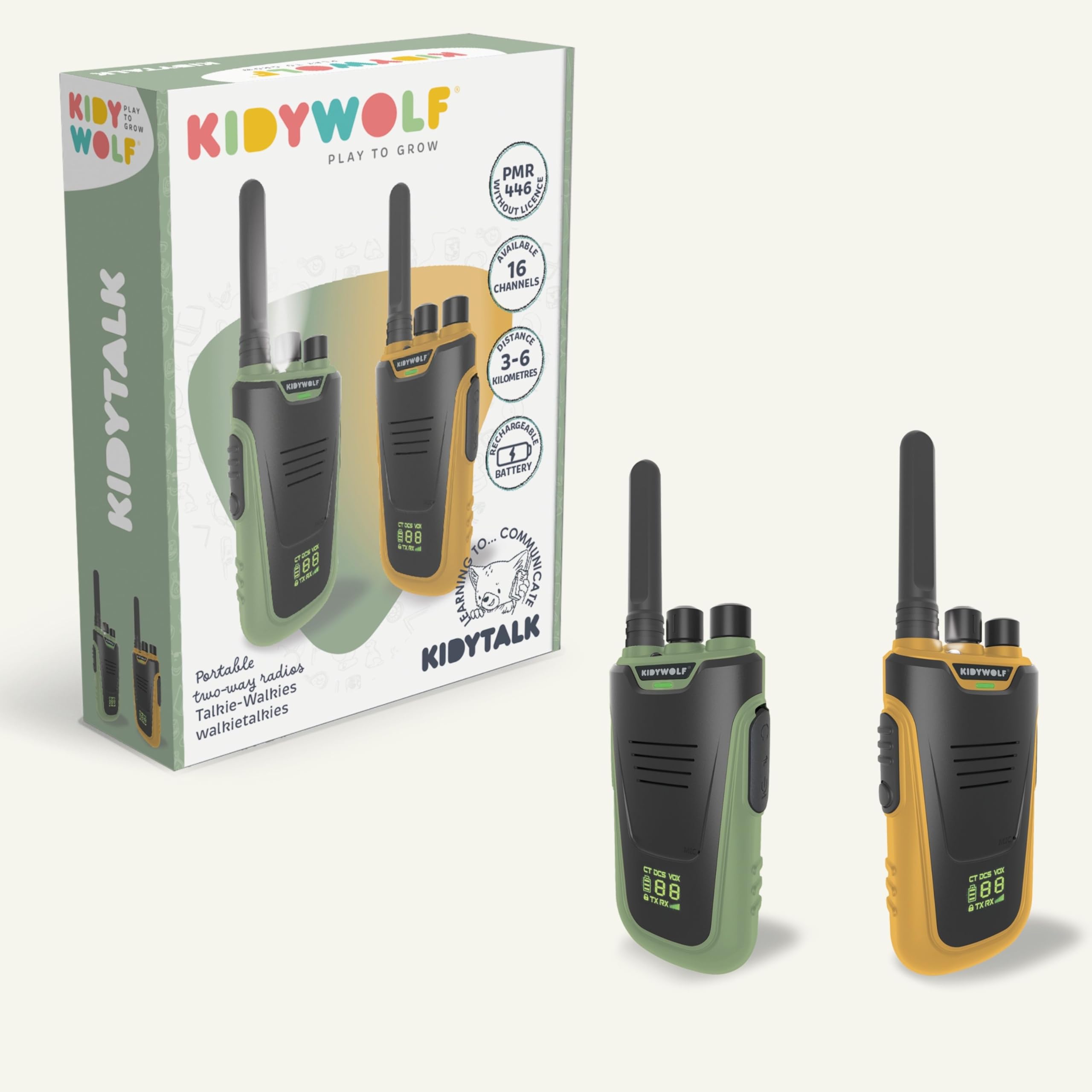 KIDYWOLF Walkie-Talkies mit Taschenlampe grün/orange