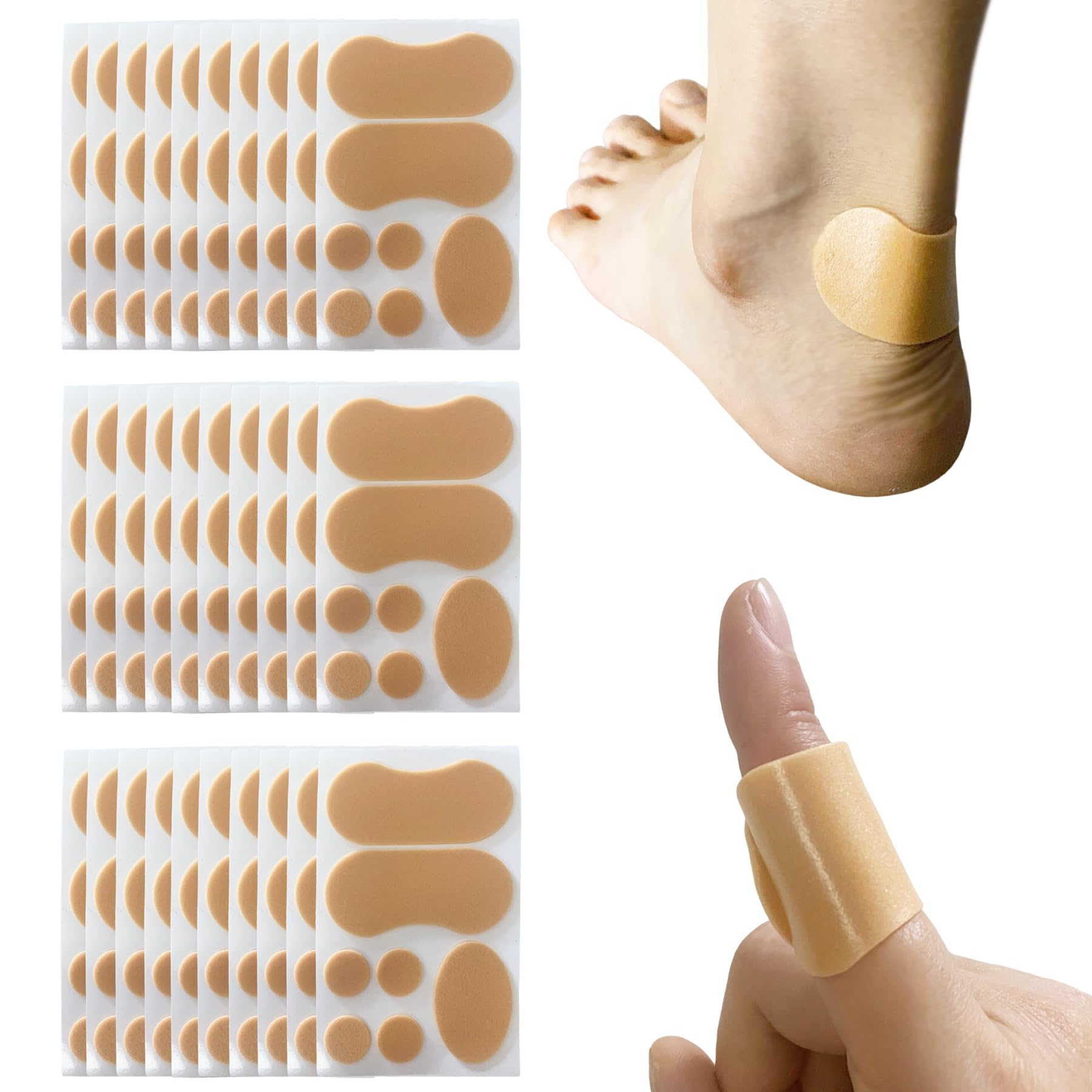 30 Sheet Foam Blister Bandages Pads - Waterproof Adhesive Blister Cushion Toe Tapes for Heel/Foot/Toe - Heel Pad for Prevention/Recovery, Secures Dressings & Skin Chafing Protector