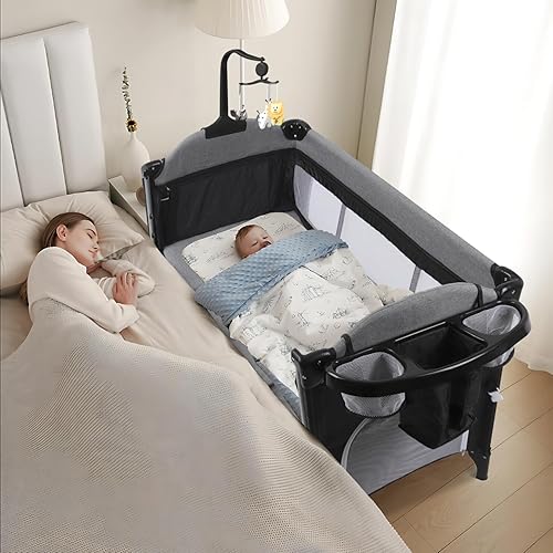 MMBABY Baby Bedside Crib,Pack and Play,Multifunction Portable Large Playard from