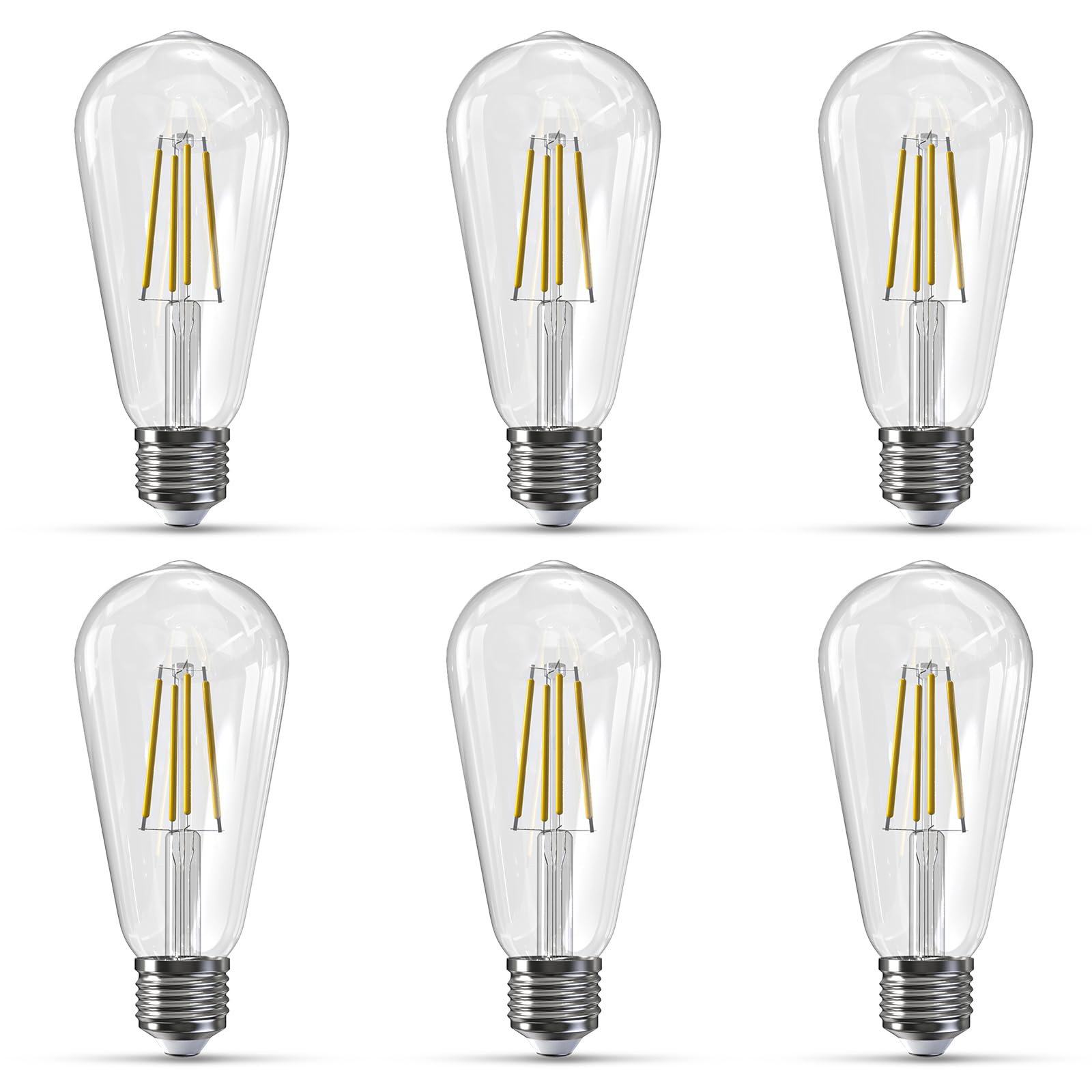 Jensense Edison Bulbs E26 LED Bulb 60 Watt Equivalent, Vintage LED Light Bulbs CRI90+ ST19, Dimmable Clear Light Bulbs (4000K Natural White, 7watt-6 Pack)