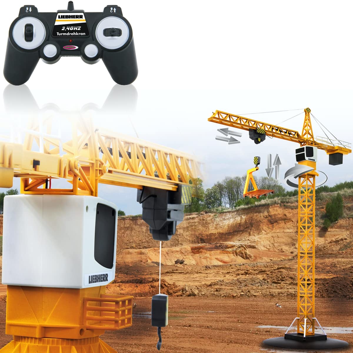 JAMARA Liebherr Turmdrehkran Baustellenfahrzeug 1:20 ferngesteuert 2,4 GHz offiziell lizenziert (Liebherr Turmdrehkran)