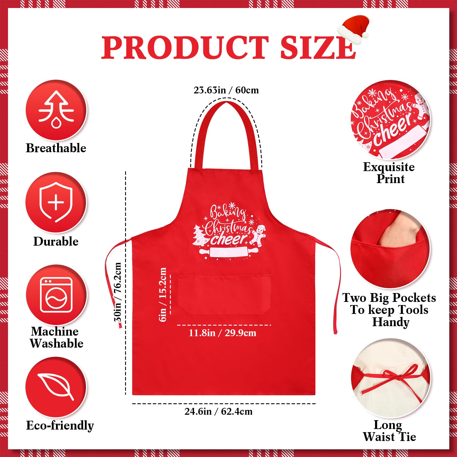 Toulite 12 delantales de Navidad para hombres con 2 bolsillos ajustables, delantal de cocina para mujer, regalos para el hogar, Rojo -, 29.5 x 25.6 inches