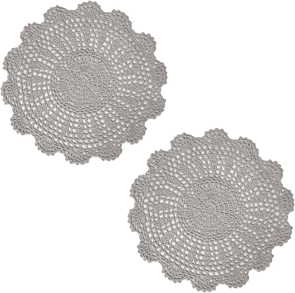BIBITIME Handmade Knitted Lace Flower Placemats Crochet Table Doilies Kitchen Dishes Bowl Place Mats (Light Grey, 12 in to 13.6 in,Pack of 4)