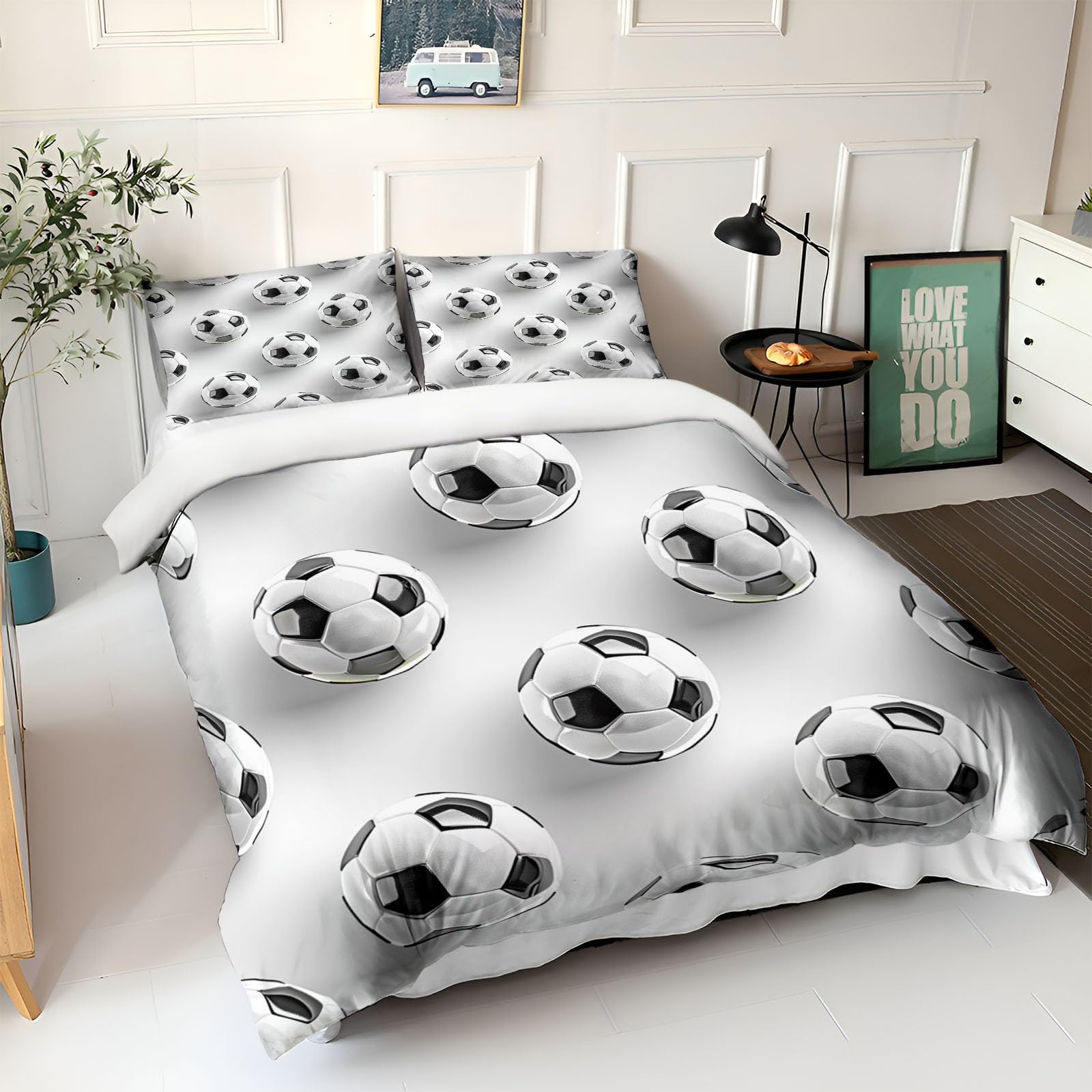 Biancheria da letto in bianco e nero, 155 x 220 cm, per bambini, ragazzi e adolescenti, per letto singolo, con stampa astratta, copripiumino con chiusura lampo e federa da 80 x 80 cm