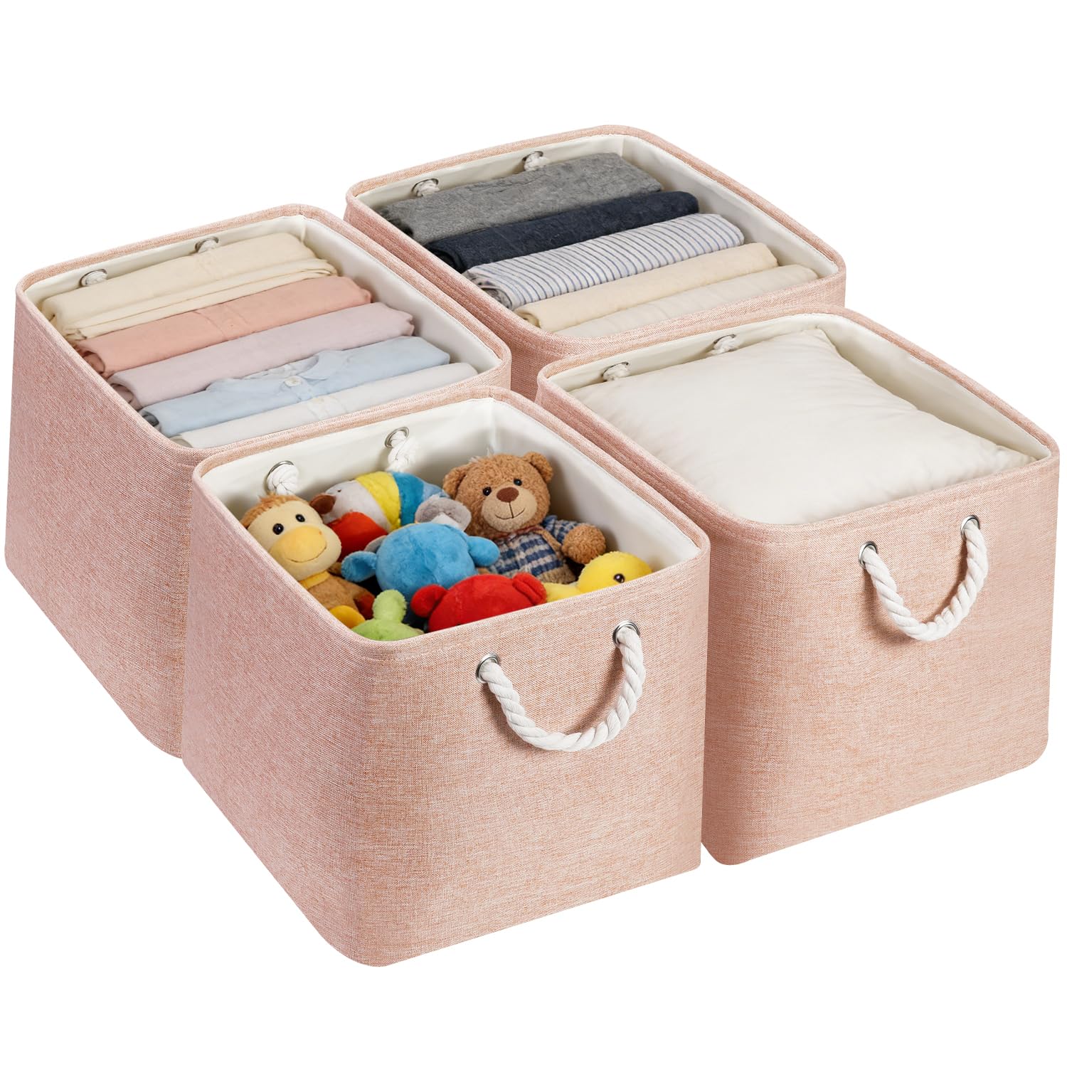 Junlai Pink 4 Pack Fabric Storage Boxes, Kallax Storage Boxes 33 X 38 X 33 With Handles, Foldable Large Storage Basket For Office & Home, Book, Clothes, Toys(Pink)