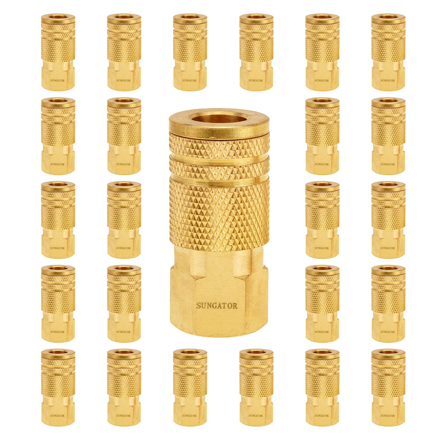 SUNGATOR 25-Pack 1/4'' Air Hose fittings, Brass 1/4 Inch NTP Female Industrial Coupler, Quick Connect Air Line Fittings for Auto Shop, Compressor Hose