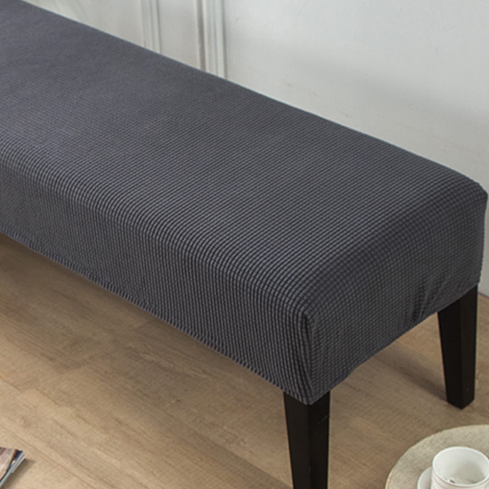 Highdi Grey Dining Room Bench Covers, Velvet Upholstered Bench Slipcover Soft Stretch Spandex Rectangle Full Coverage Removable Washable Bench Seat Protector Footstool Cover (Grey)