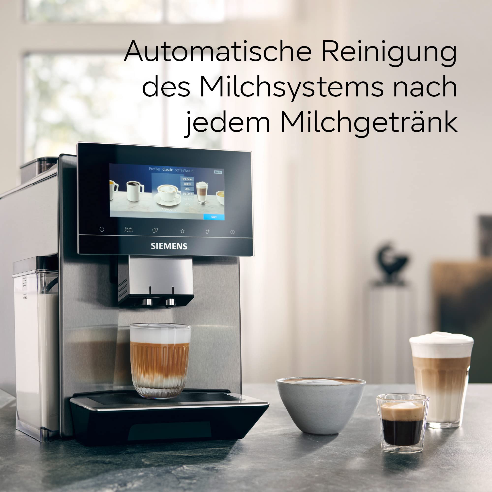 Siemens EQ.900, W pełni automatyczny ekspres do kawy, 2 pojemniki na ziarna, HomeConnect, wyświetlacz Full Touch o wysokiej rozdzielczości 6,8", ciche przygotowywanie, stal nierdzewna