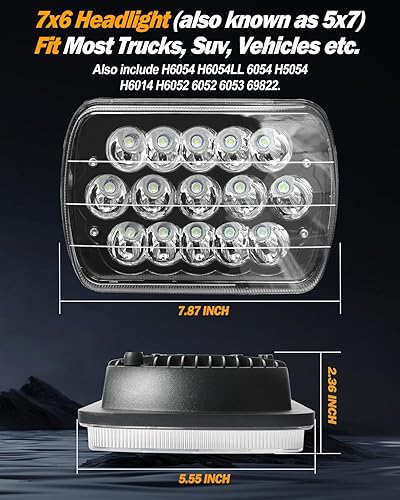 Miniatura 2 de CO LIGHT Faros delanteros LED de 5 x 77 x 6 con DRL y luz de giro ámbar (haz alto y bajo) - Compatible con Wrangler YJ, Cherokee XJ - Reemplazo