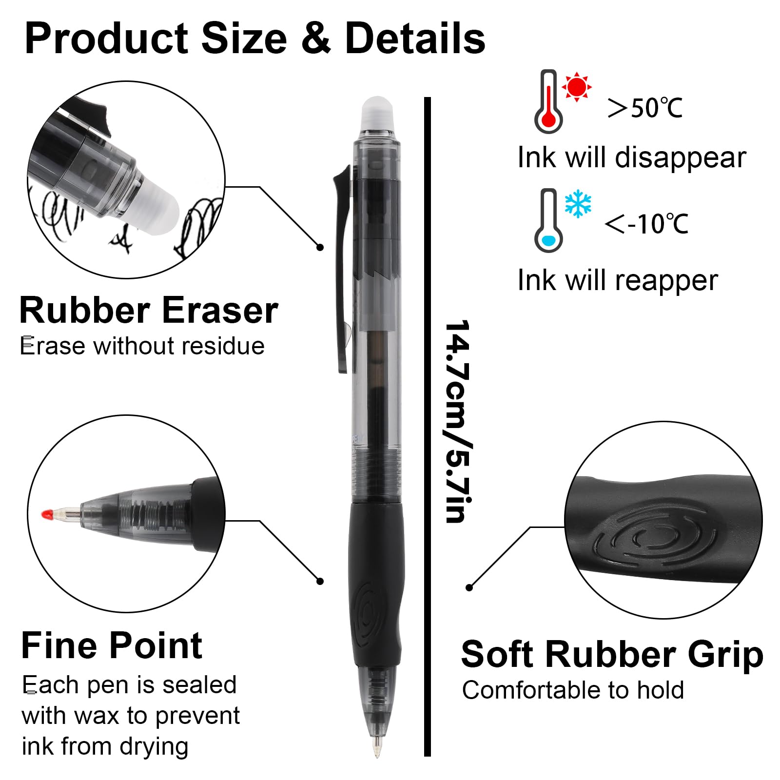 USUAL Löschbare Gelstifte, radierbare farbige Stifte, feine Spitze, 0,5 mm, löschbare Stifte, lassen Fehler verschwinden, einziehbar, radierbar, Gelstifte zum Zeichnen, Schreiben, Schule, Bürobedarf