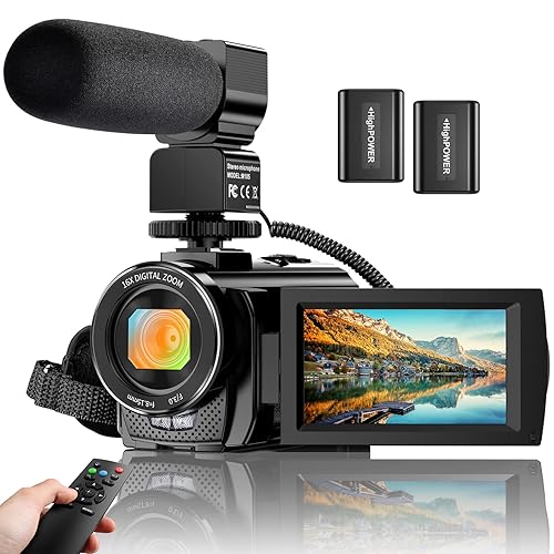 Video Camera Camcorder Digital YouTube Vlogging Camera Recorder FHD 1080P 24.0MP 3.0 Inch 270 Degree Rotation Screen 16X Digital Zoom Camcorder with Microphone,Remote Control and 2 Batteries