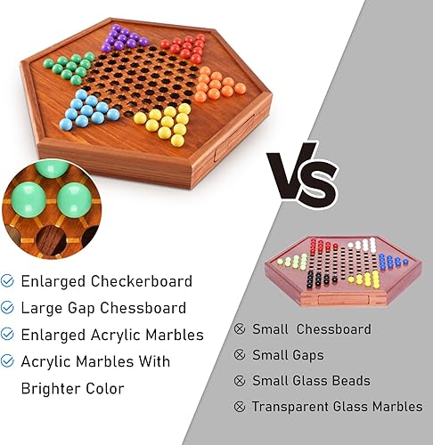 Miniatura 4 de Juego de damas chinas de 15 pulgadas, tablero de juego de damas chinas de madera con cajón de almacenamiento  72 canicas acrílicas de 0.630 in, 6