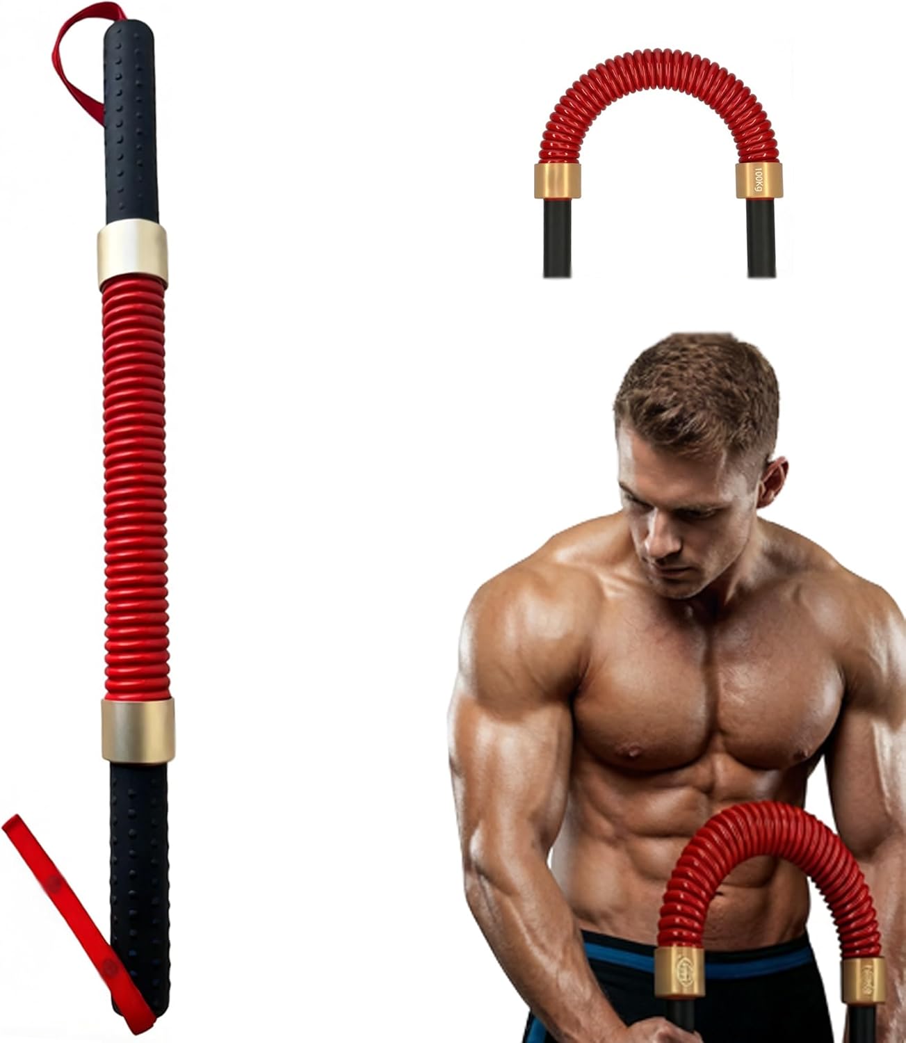 Power Twister Bar, Red Spring Power Twister, 132 LBS to 330 LBS Heavy Duty Chest Expander for Home Gym or Outdoor Upper Body Arm Forearm Shoulder and Chest Exercise