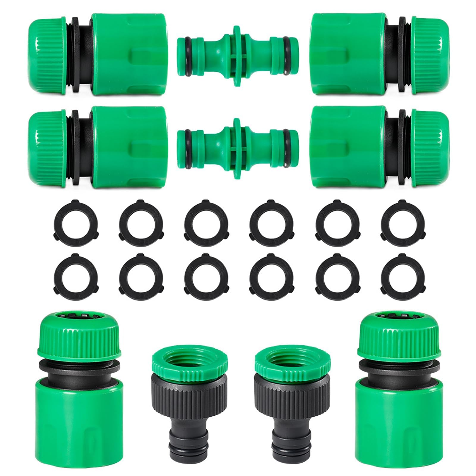 22pcs Universal Tap Connector Kit, Garden Hose Connector Adapter with 2 Double Male Fittings, 6 Hose Ends & 12 Rubber Gaskets for 1/2" 3/4" Water Pipes-image-36