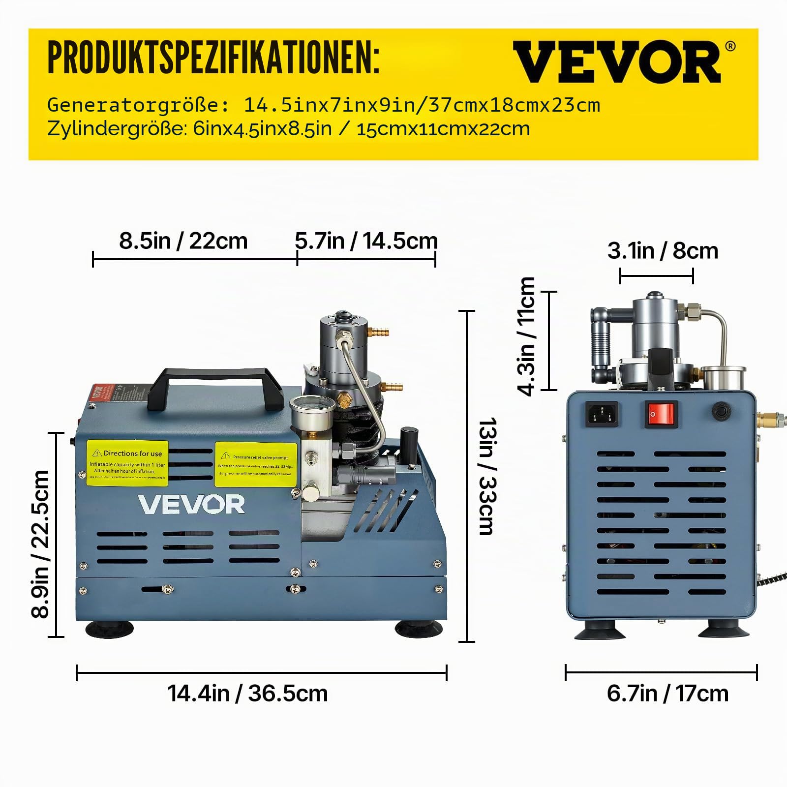 VEVOR Hochdruckkompressor, 300 Bar, Luftgewehrkompressor 1800 W, 220 V, automatischer Druckentlastung, geeignet für Paintball-Luftgewehre, PCP-Gewehre und Tauchflaschen