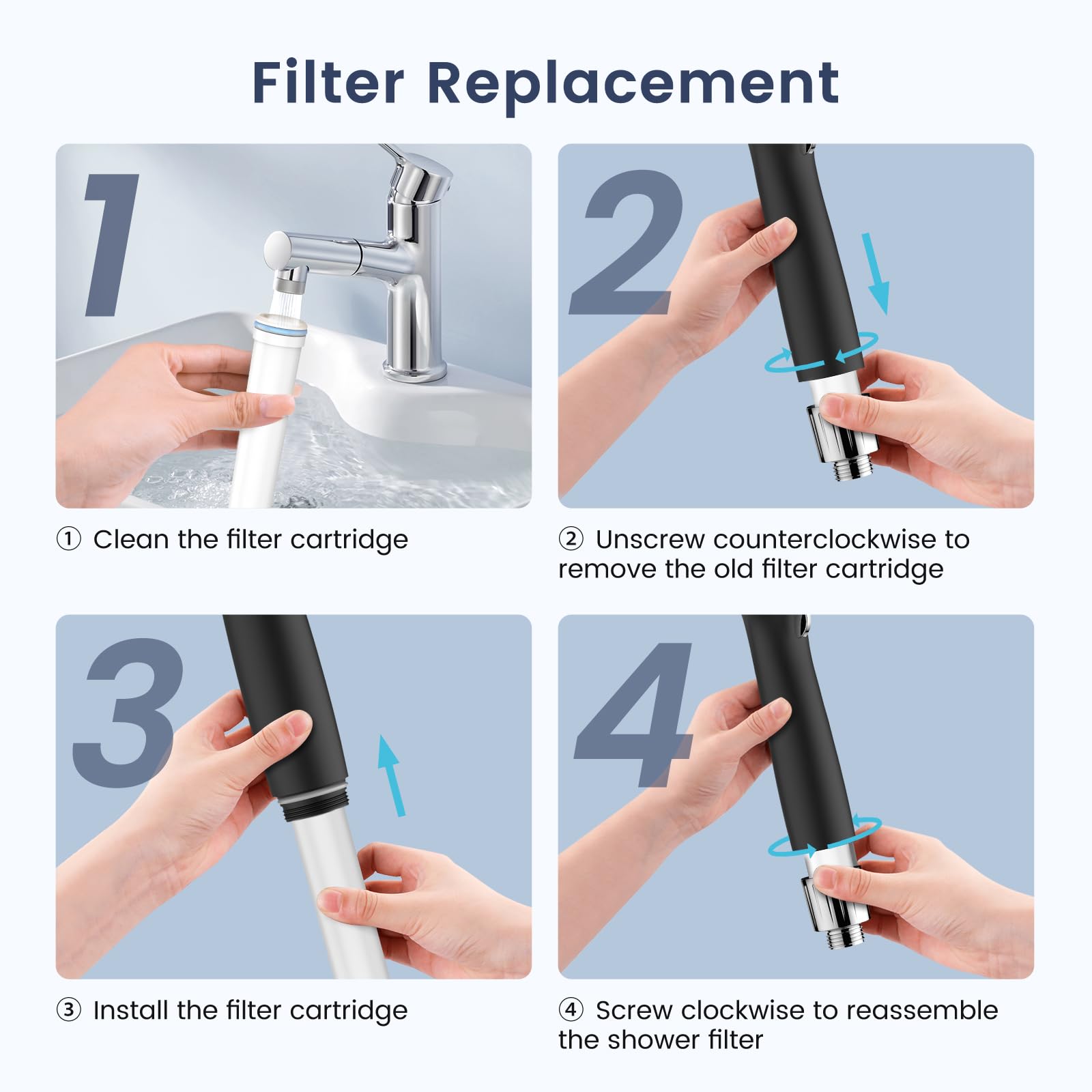 FEELSO Filtro de ducha para cabezal de ducha de mano, paquete de 2 filtros de repuesto de 15 etapas para agua dura, elimina cloro y sustancias nocivas