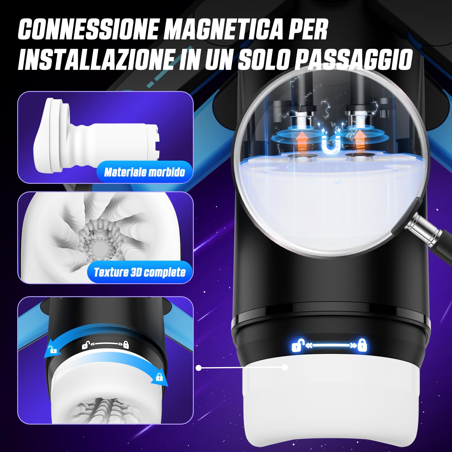 Masturbtore per Uomini Automatico Sex Toys, 9 Modalità Di Spinta e 9 di Vibrazione Sex Machine, Design Della Maniglia Ad Ala Con Display LCD, Uomini Vibratore Masturbatore(Blue)