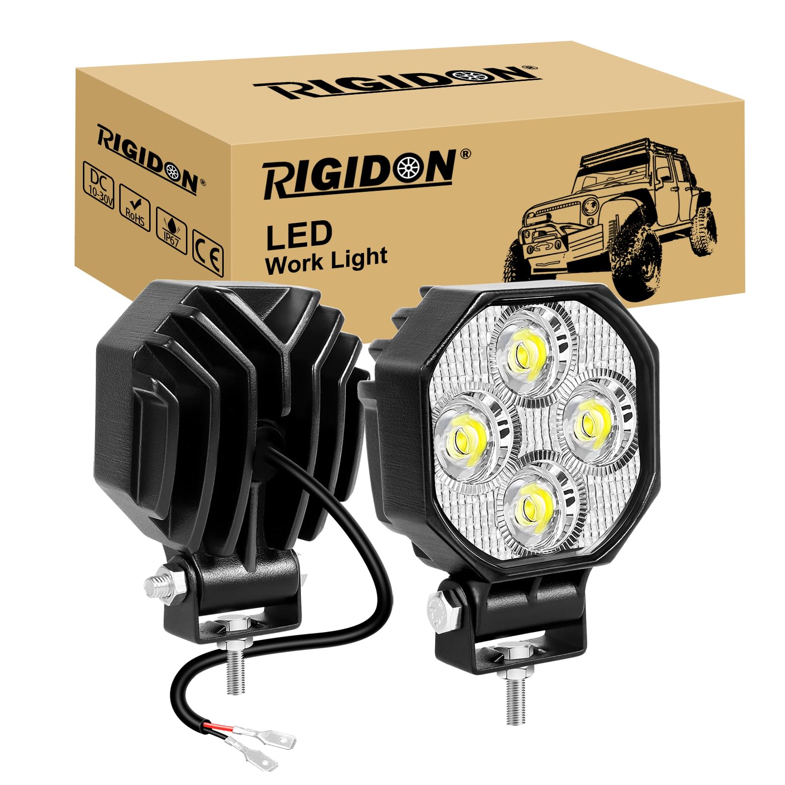 RIGIDON 2 Pcs Mini faro de trabajo, 2.8 pulgadas 16W 1600LM, Spot lámpara trabajo led para off road camión coche ATV 4x4 tractor moto SUV UTE, Exterior foco led 12v 24v spotlights faros antiniebla