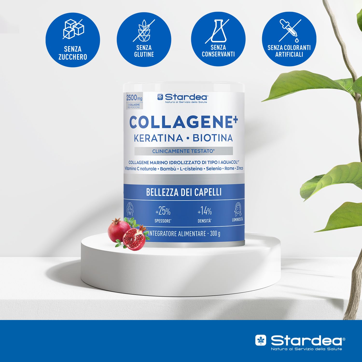 Integratore Capelli Collagene E Cheratina - Biotina Polvere 300 g STARDEA | Collagene Marino Idrolizzato 2500 mg Con Zinco Bisglicinato, Vitamina C Da Acerola E L-Cisteina - 300 g