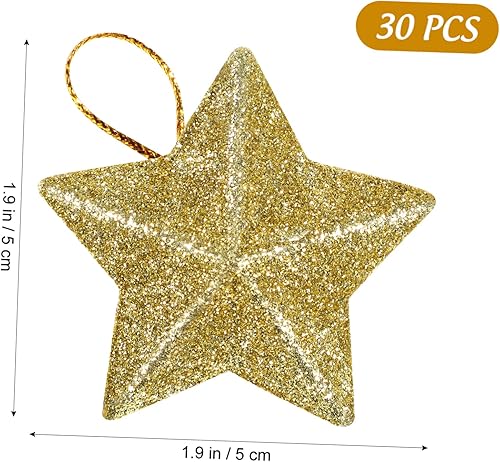Miniatura 2 de Adornos de estrella con purpurina dorada de 1.9 pulgadas, 30 piezas de mini adornos colgantes de estrella, decoración de árbol de Navidad, colgante