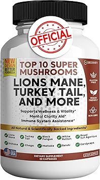 Super Mushrooms 10-in-1 Immunity Complex, Shiitake and Maitake Extract Blend, 60 Capsules