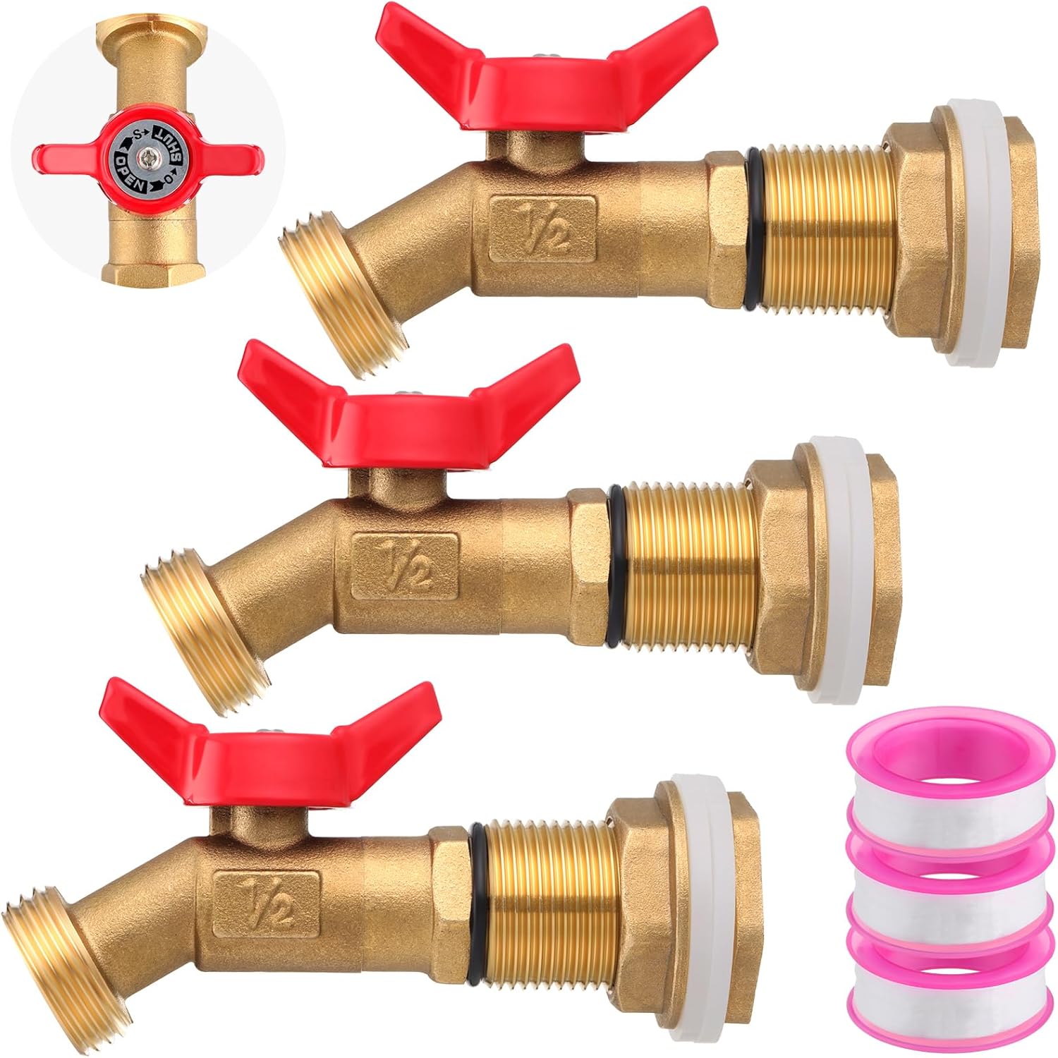 JaGely 3 Sets Brass Rain Barrel Spigot Kit with Heavy Duty