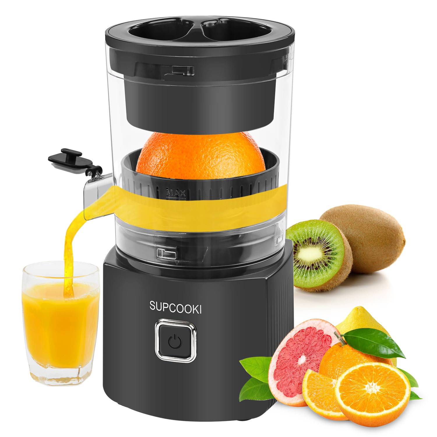 Electric Citrus Juicer Hands Free, Automatic Juicer Machine with Cleaning Brush, Orange Lime Grapefruit Juicer Squeezer, One Touch Operation, Easy to Clean Juice Maker(Black)
