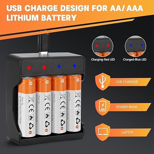 Miniatura 2 de Paquete de 12 baterías de litio recargables de tamaño AA de 1.5 V para cámara Blink, batería doble A de larga duración de 2600 mWh con cargador