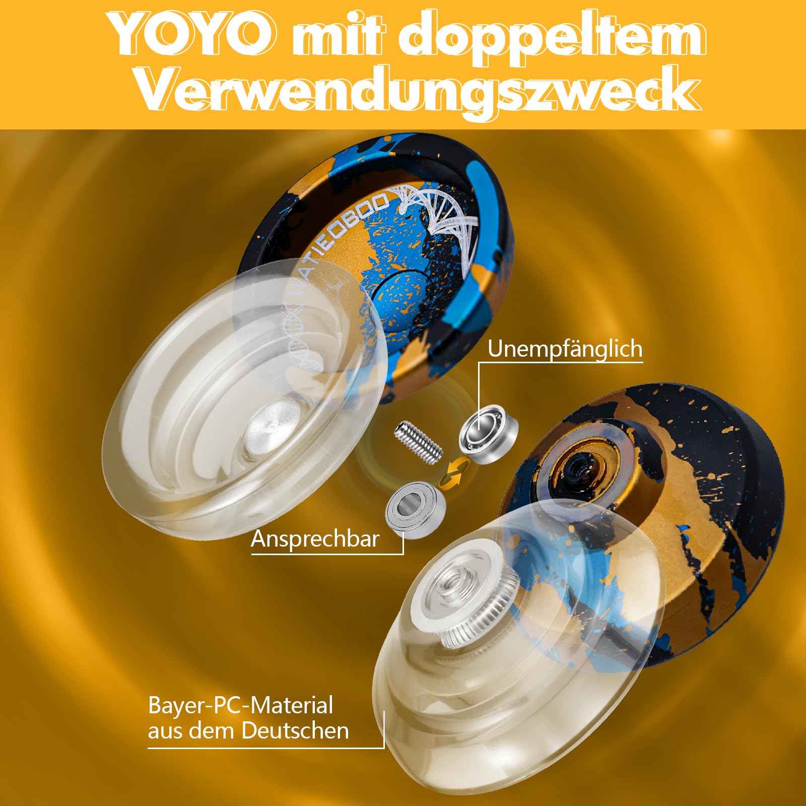 Professionell kompatibel Yoyo für Kinder, kombiniert Yo-Yo für Anfänger und Erwachsene, Fortgeschrittenes Yo Yo + extra nicht reaktive YoYos-Lager