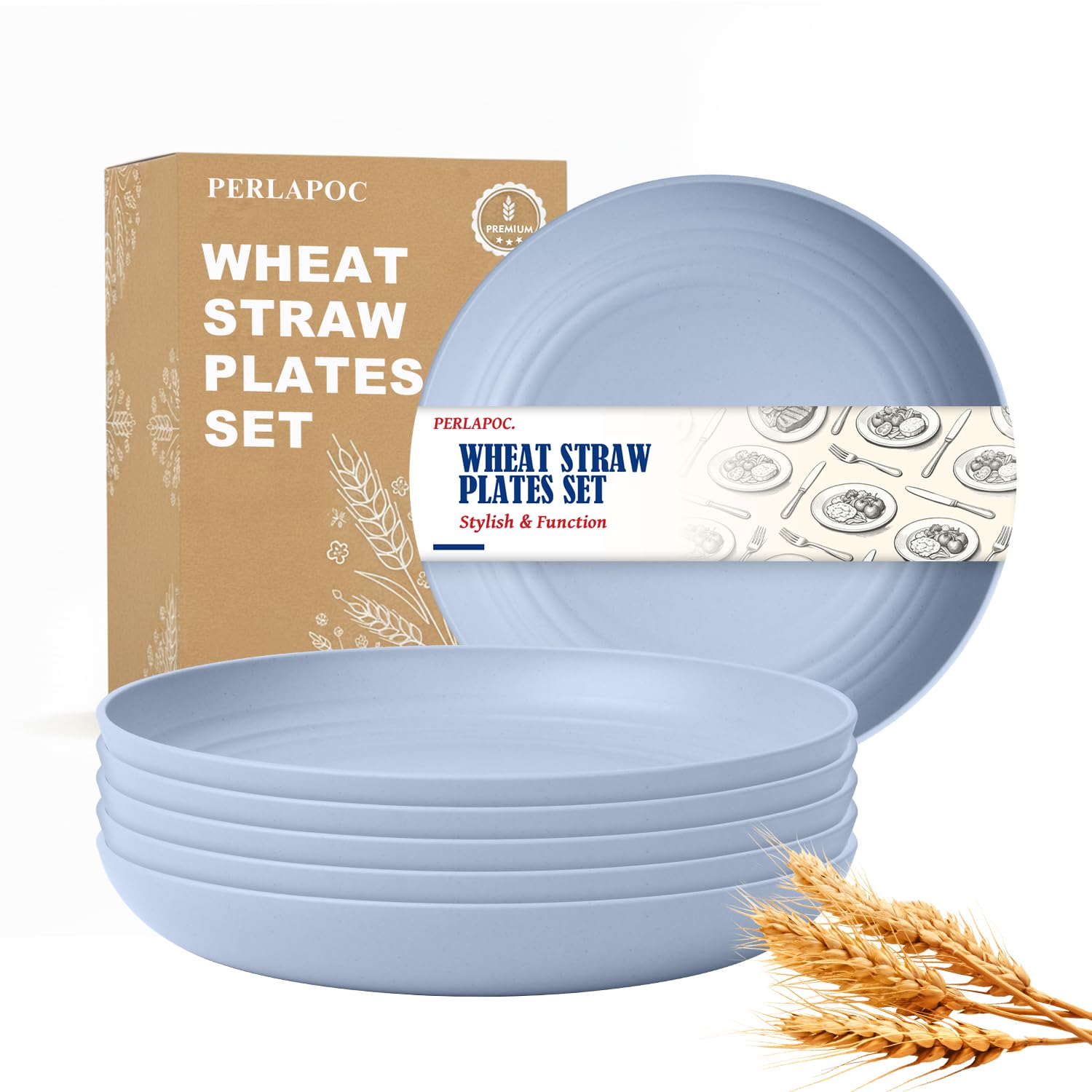 8In Wheat Straw Plates of 6, Unbreakable Plastic Plates for Kids