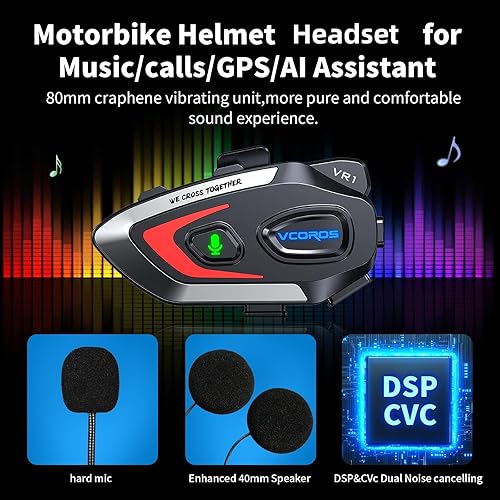 Miniatura 3 de VCOROS VR1 Auriculares para Casco de Motocicleta, Altavoces de Casco de Larga Duración de Batería con Respuesta AutomáticaDoble Cancelación de
