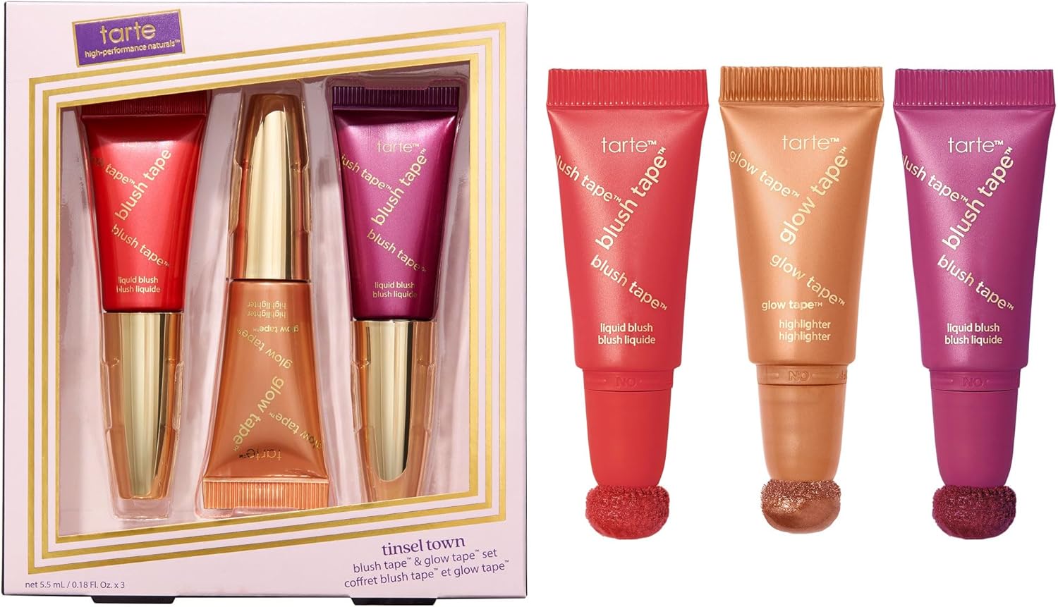 tarte blush tape & glow tape trio set – Blush & Highlighter Duo with Buildable Mineral Pigments & Shea Butter for Hydrating Radiant Cheek Glow, Vegan & Cruelty-Free, travel size, berries