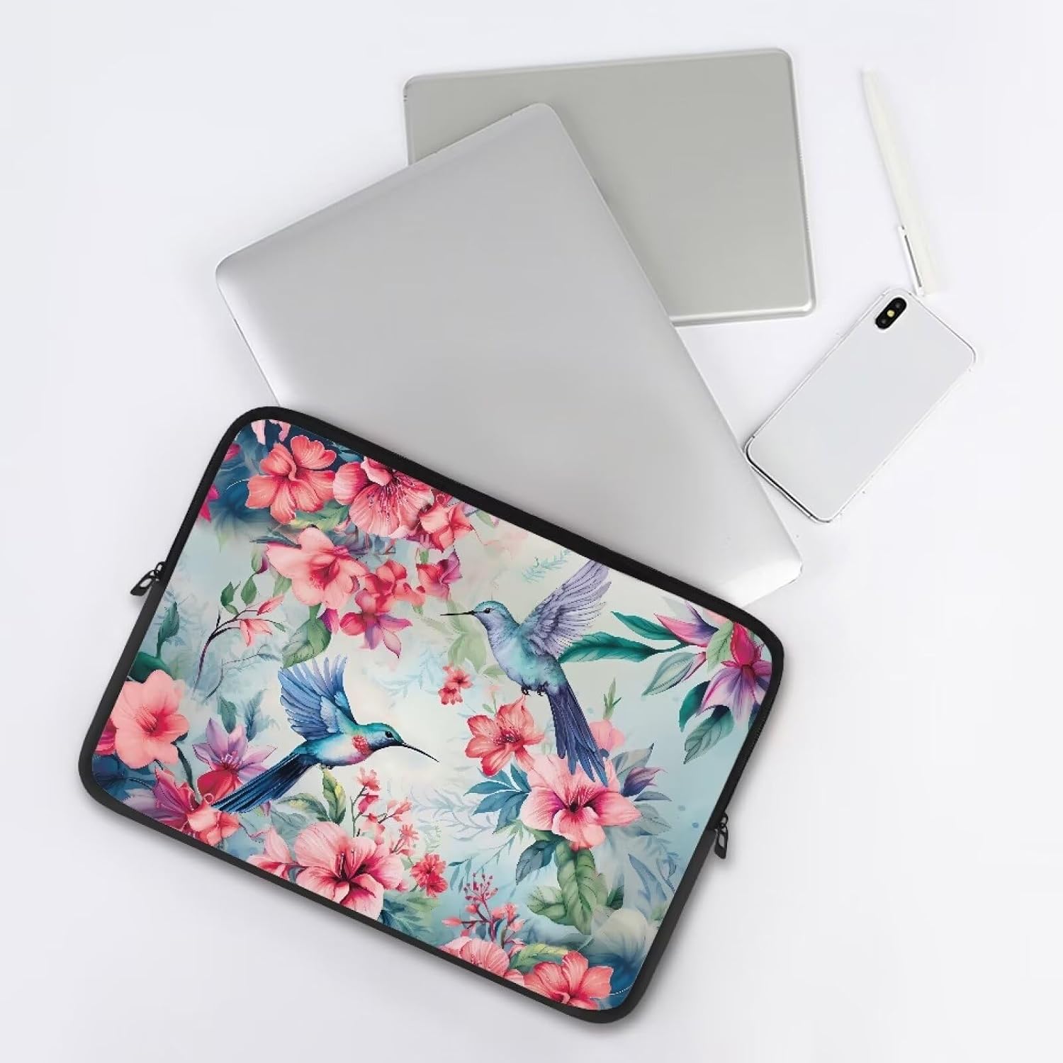 Cozeyat 17 inch Laptop Case for Women Aesthetic Pink Floral Hummingbirds Design Laptop Sleeve Waterproof Notebook Computer Tablet Bag image 5