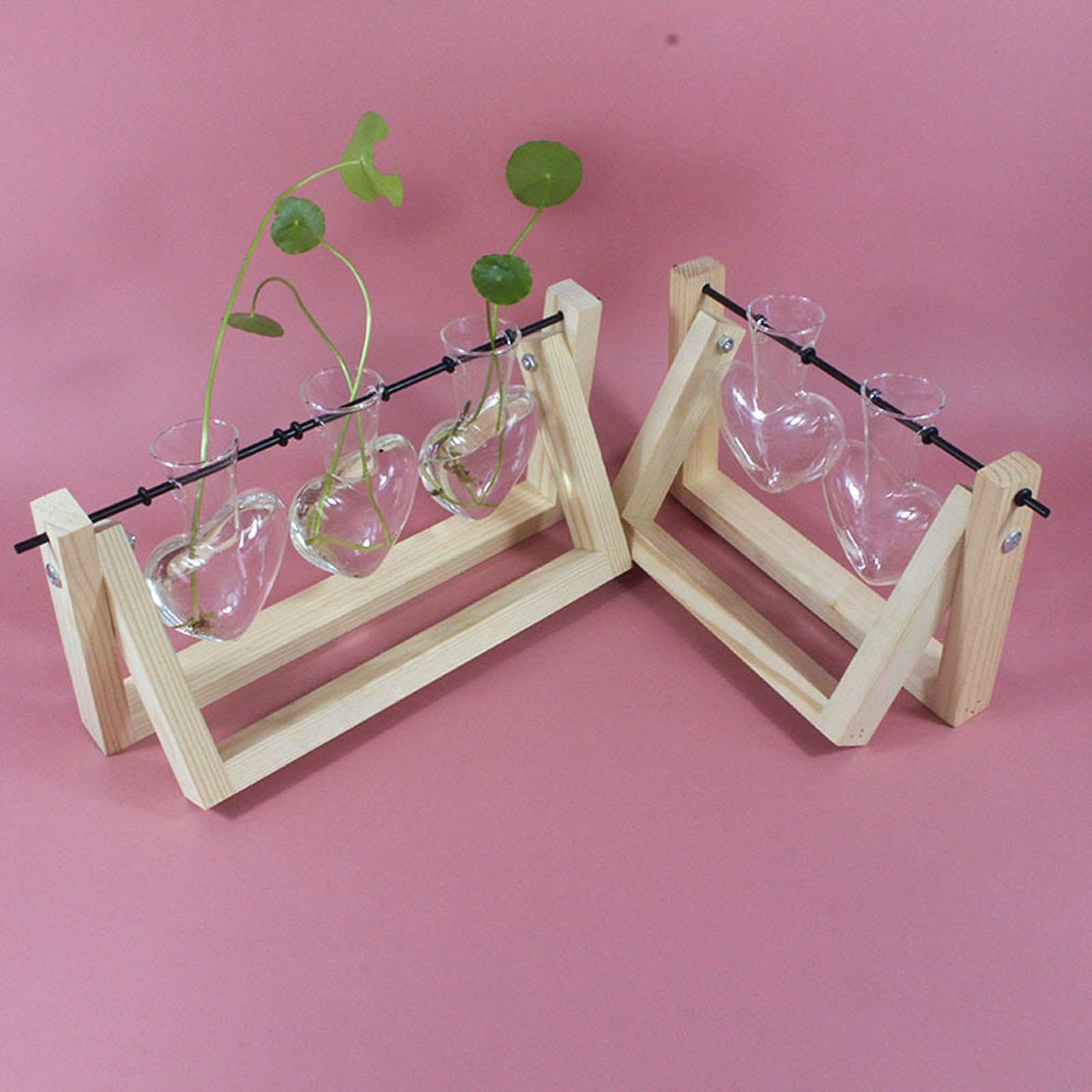 Station de Propagation de Terrarium de Vase en Verre Transparent en Forme de cœur avec en Bois pour Jardinage intérieur jardinière hydroponique Vase de jardinière hydroponique