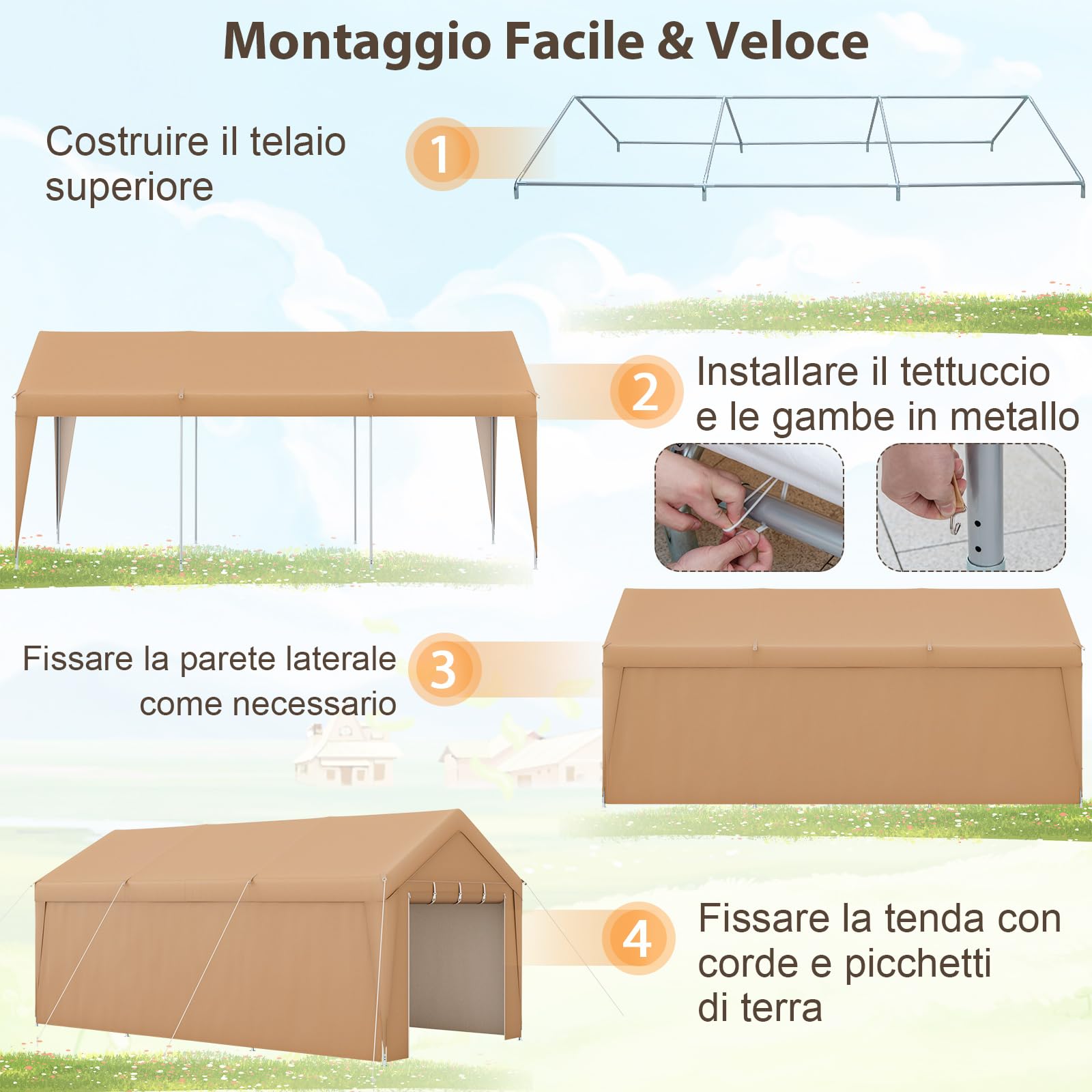 COSTWAY Gazebo Tenda per Posto Auto da Esterno, Carport Tenda Impermeabile in Metallo, Tendone Garage per Auto, Moto, 301 x 600 x 285 cm