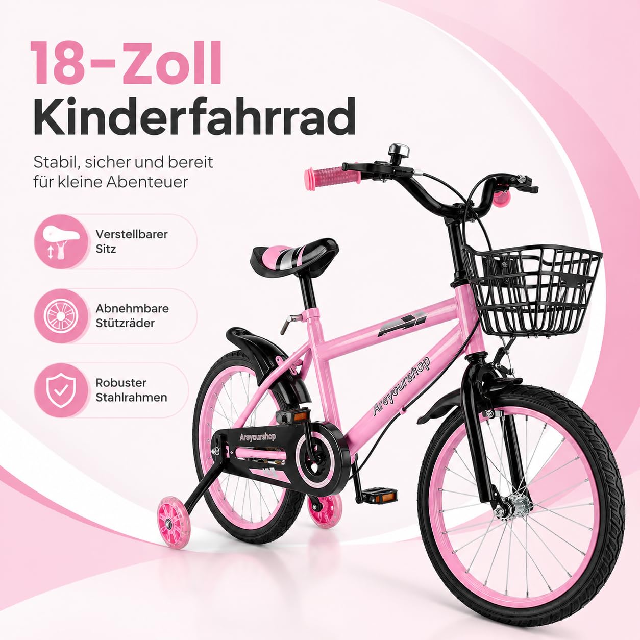 Bicicleta de 18 pulgadas para niños, Asiento ajustable y manillar, Marco de acero al carbono, Frenos dobles, rueda de radios a prueba de golpes, ruedas magnéticas