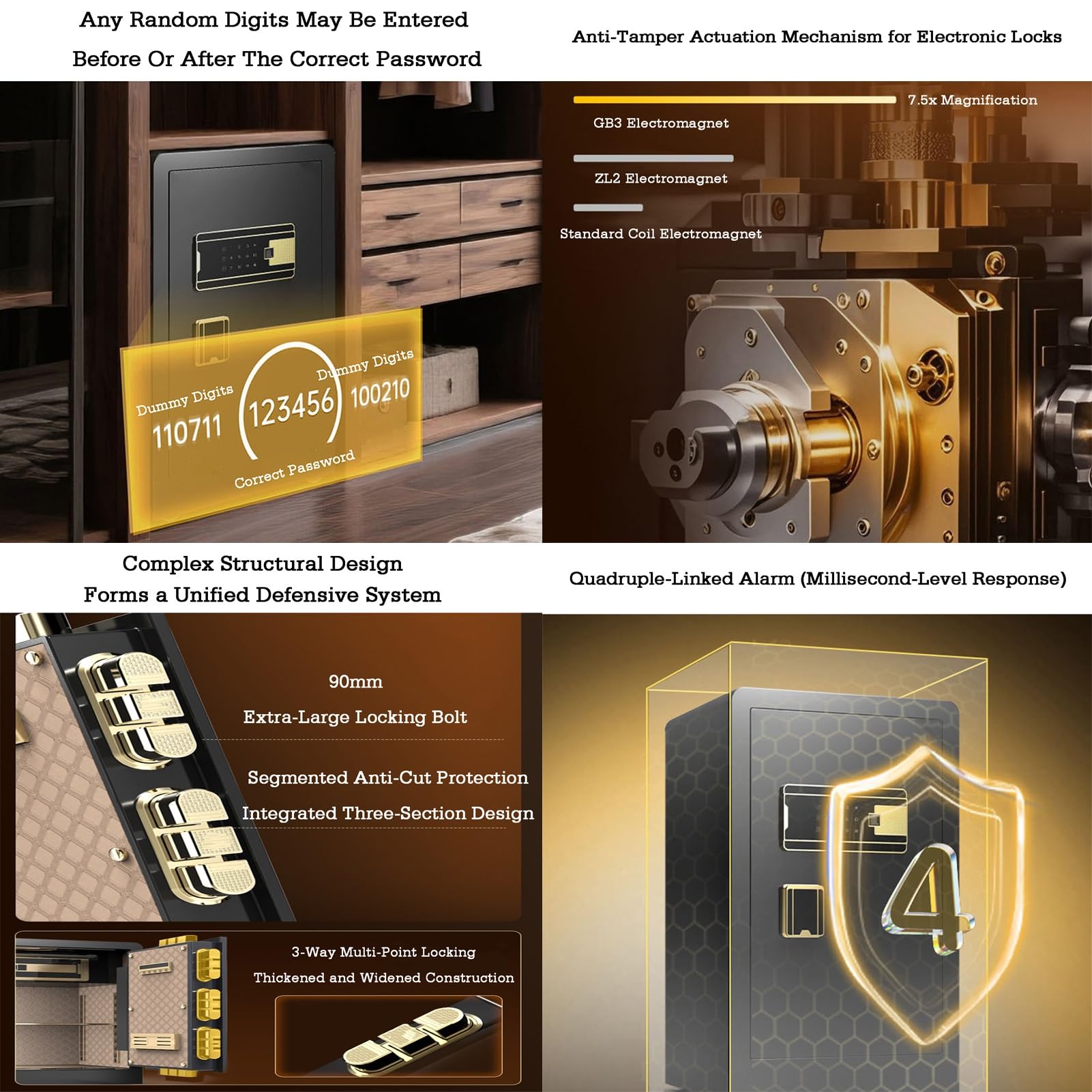 Cassetta sicurezza domestica digitale, casseforti compatte armadietti domestici ad alta sicurezza, 4 modi accesso, for l'uso documenti passaporti gioielli(Color 1,40x36x60cm)