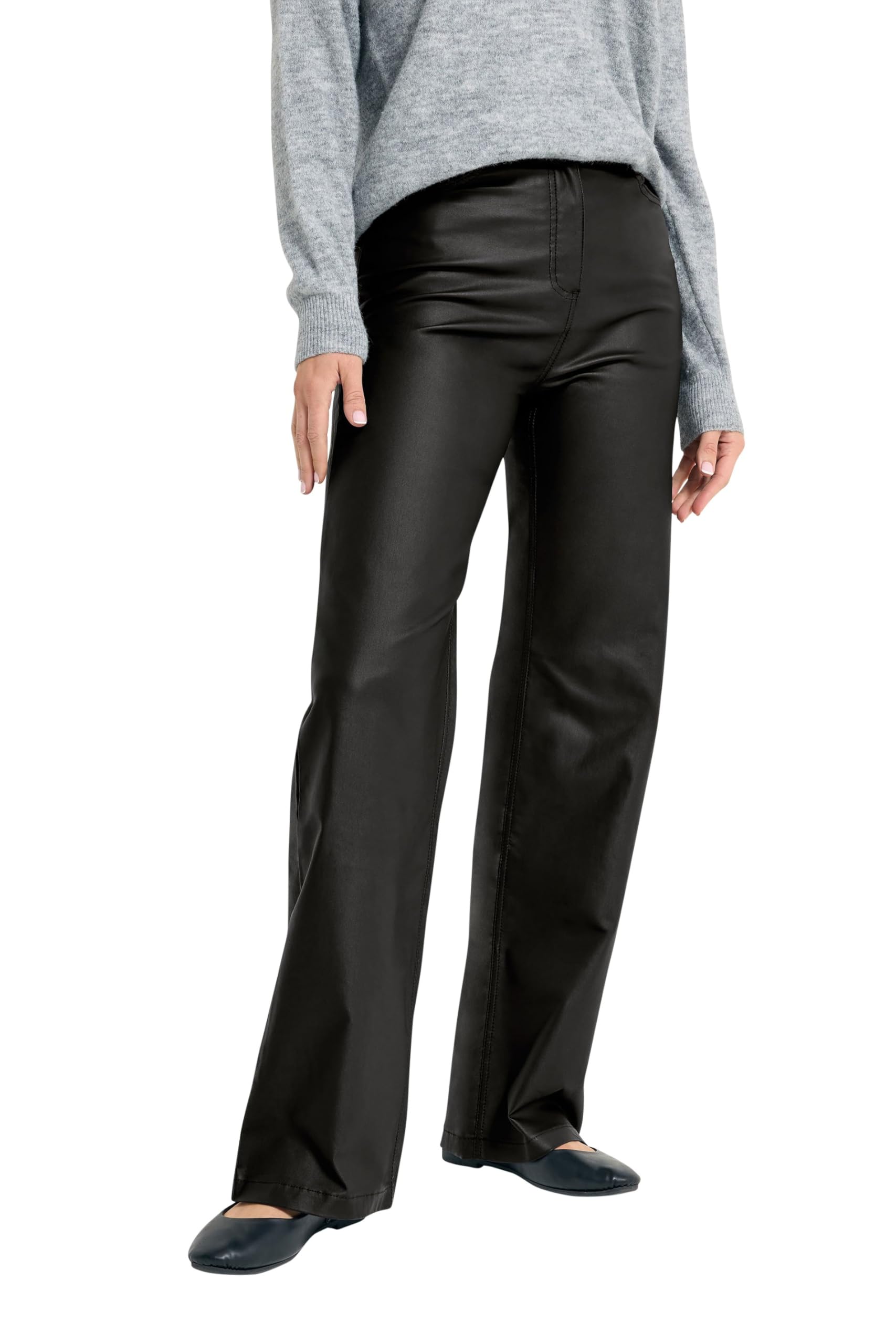 Lts Women's Black Tall Faux Leather Wide Leg Trousers Size 12