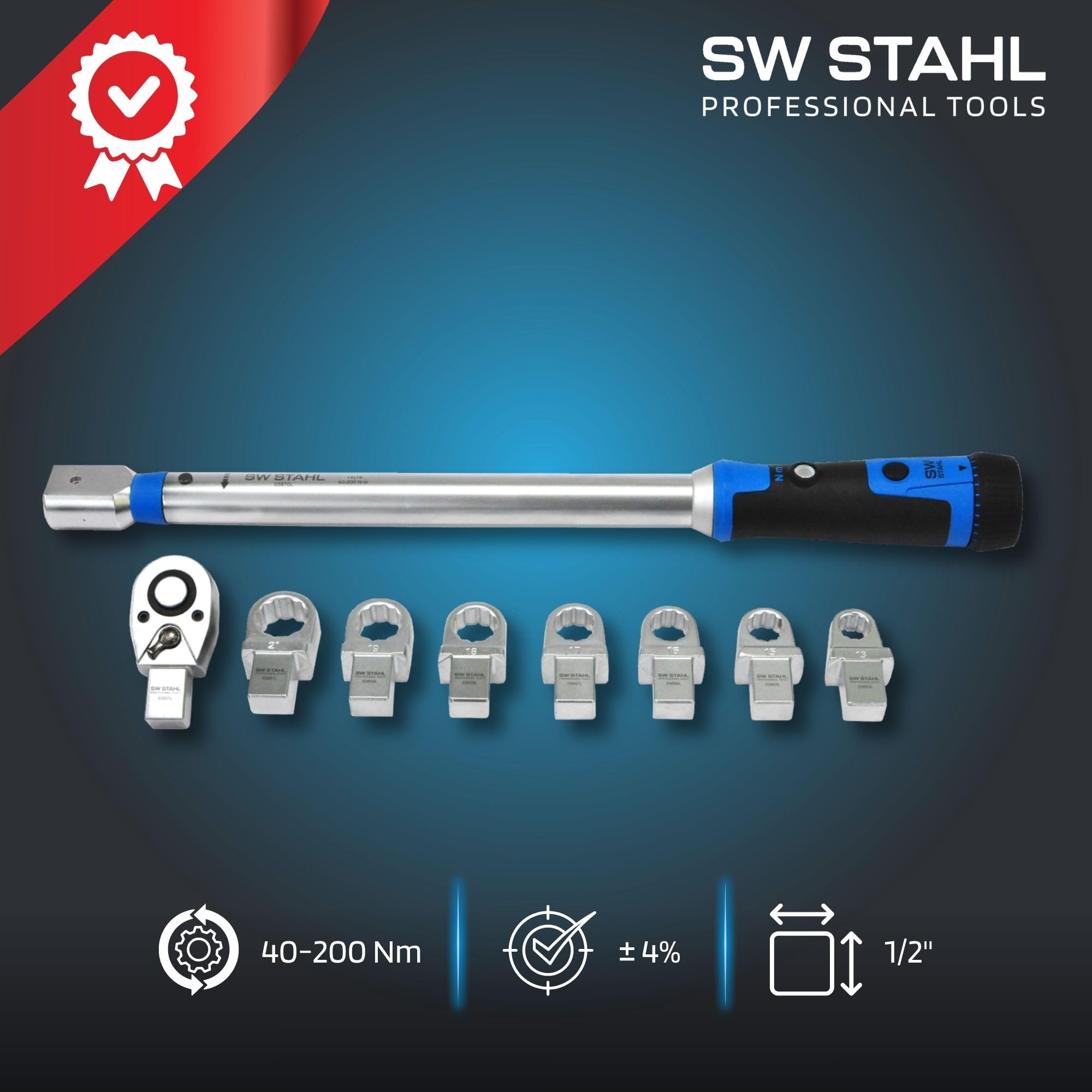 SW-Stahl 03880L Jeu de Clés Dynamométriques Professionnel - Outil Manuel | Jeu de douilles inclus, outil de précision pour mécanique automobile, coffret de rangement robuste, acier de haute qualité